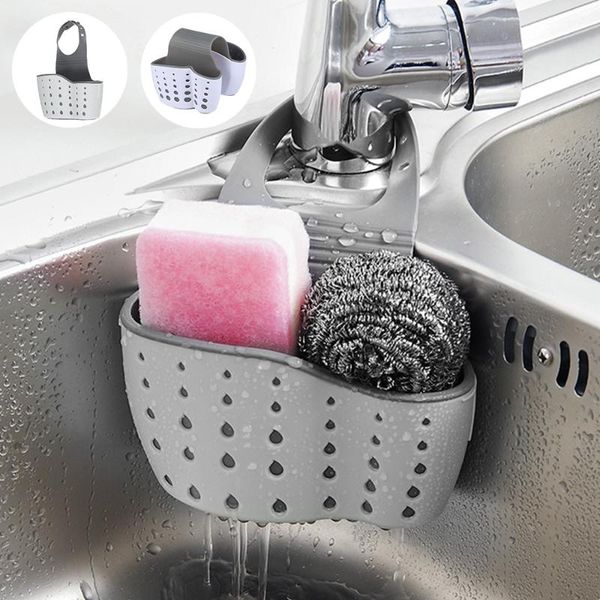 

hooks & rails 1pcs sink shelf soap sponge drain rack bathroom holder kitchen storage suction cup adjustable hanging basket