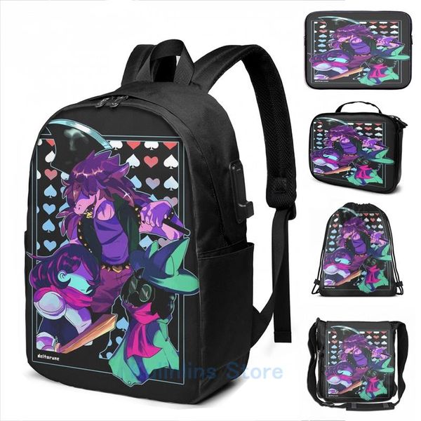 

backpack funny graphic print deltarune heroes of light usb charge men school bags women bag travel laptop