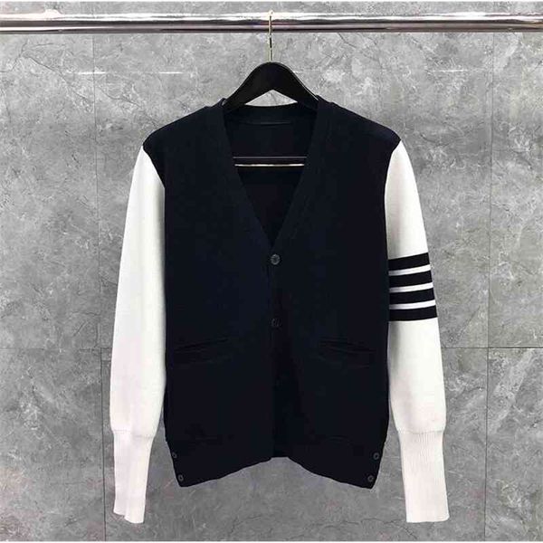 

hoodies fashion tb thom brand sweaters men women slim cardigans clothing striped baseball uniform spring and autumn casual coat, Black