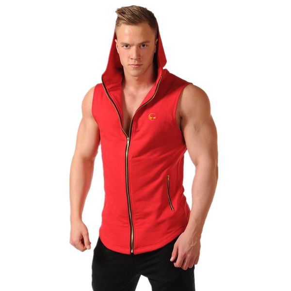 

new bodybuilding cotton tank gyms fitness zipper hooded vest sleeveless hoodie male summer jogger workout sweatshirt, White;black