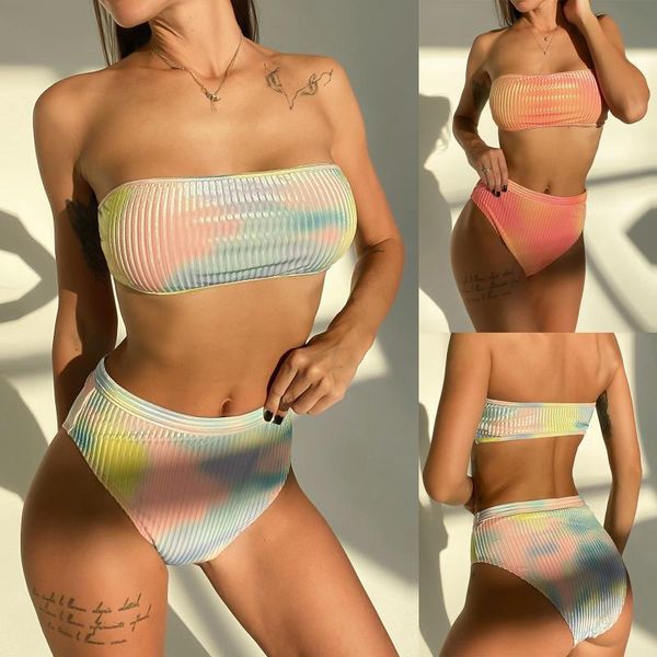 

women's swimwear women tie-dye print push-up padded bra beach bikini set swimsuit beachwear female high waist biquini for, White;black