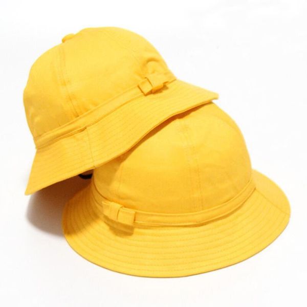 

cloches 2021 fashion kindergarten cap yellow kids child bow sun hat summer beach bucket for boy girl 1-10 years japanese student, Blue;gray