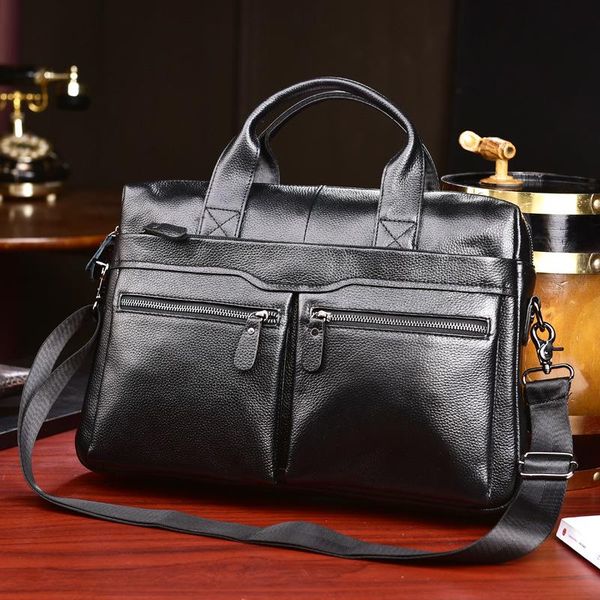 

briefcases fashion men's bag genuine leather briefcase men handbags business computer cow shoulder messenger man laptop