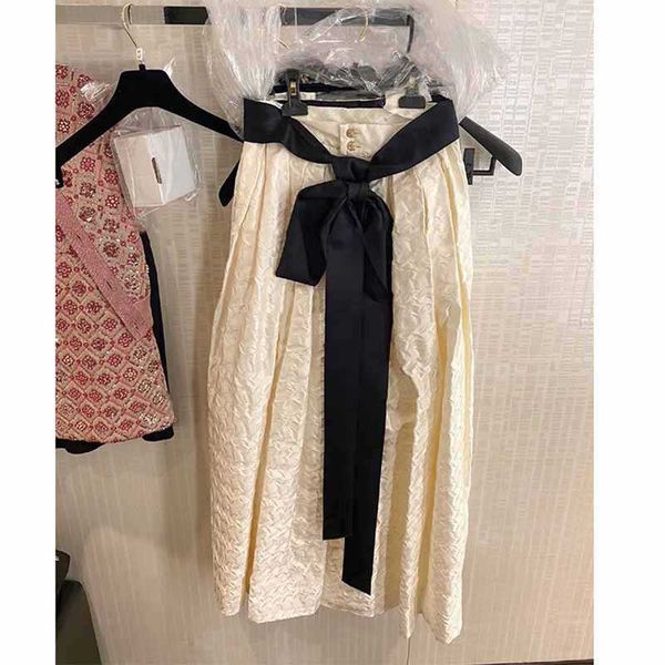 

skirts bowknot belt maxi skirt long waist s embracing plissable floral jacquard white designer bow runway m8ja, Black