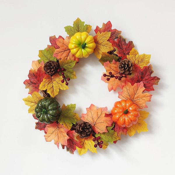 

decorative flowers & wreaths artificial pumpkin and pine cones berries garland autumn wreath for halloween home decoration door decor