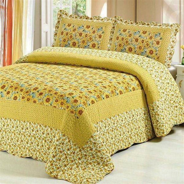 

fashion bedding cotton quilt set quilted bedspread pillowcases patchwork duvet blanket floral print coverlet cubrecam bed cover comforters &