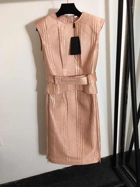 

high end luxury women autumn and spring side zip stripe sleeveless tank street split dress pink with belt casual dresses1, Black;gray