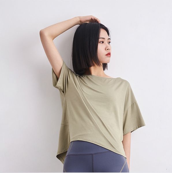 

tracksuits yoga women's 2021 spring summer loose thin short sleeve t-shirt sweat absorbing quick drying sportswear, Gray