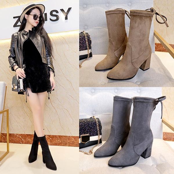 

boots ladies black socks 2021 fashion spring and autumn stretch thick with high heels pointed comfortable women's