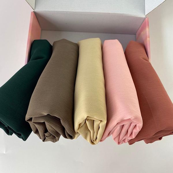 

ethnic clothing fashion plain crepe hijabs heavy chiffon scarf soft shawls muslim crinkle wraps malaysian headband customize gift box foular, Red