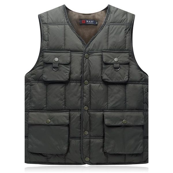 

men's vests multi pocket winter cotton vest for men padded khaki blue outerwear tool work waistcoat casual baggy thick sleeveless jacke, Black;white
