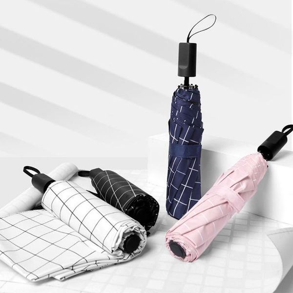 

umbrellas creative 8 bones three fold plaid umbrella manual windproof sun black rain coating
