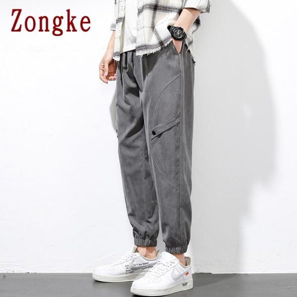 

zongke ankle-length work pants men clothing sweatpants japanese streetwear m-4xl 2021 arrival men's, Black