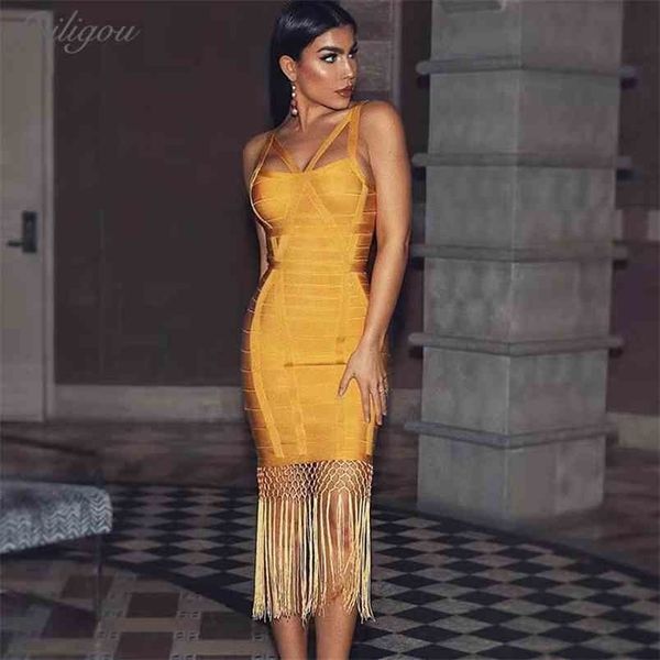 

summer ladies fringed bandage dress vestidos sleeveless bodycon club midi celebrity party 210525, Black;gray