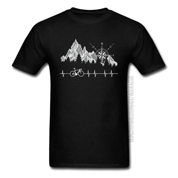

men's t-shirts cycle life heartbeat biker men tshirt mountain forest hiking printed & tees compass bike casual funny 100% cotton, White;black