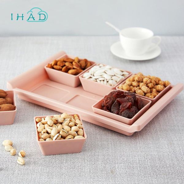 

storage boxes & bins creative combination fruit plate household 6-gird snack box with tray multi-function sundries partition finishing