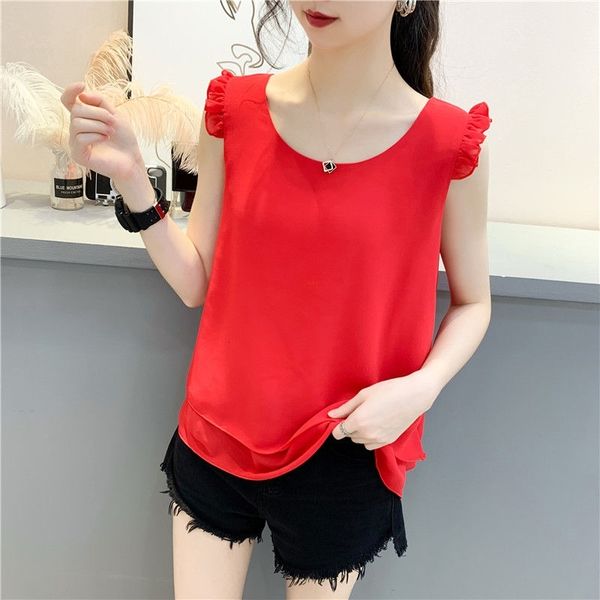 

women's blouses & shirts shaokou summer chiffon blouse plus size 5xl women sleeveless beautiful self-cultivati shirt show thin casual, White