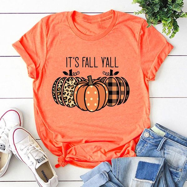 

women's t-shirt it's fall y'all shirt thankful grateful blessed graphic tees thanksgiving happy clothing women plaid, White