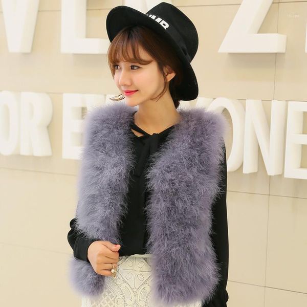 

women's vests 2021 fur waistcoat encryption stitching short paragraph vest female ostrich feathers turkey feather genuine1, Black;white