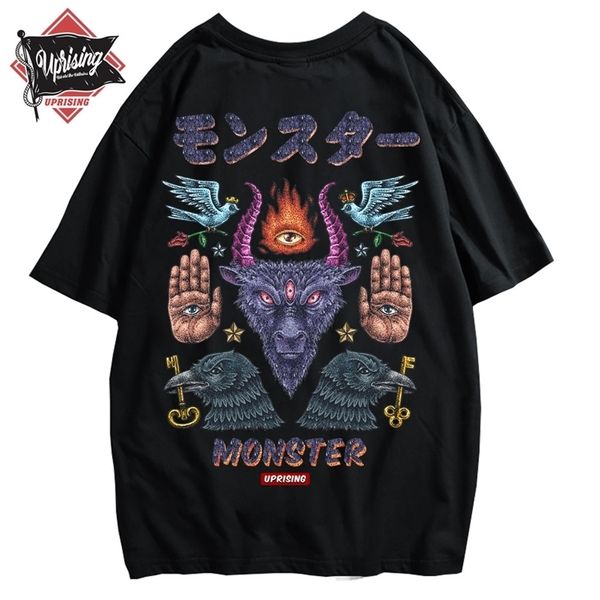 

uprising monster short-sleeved street fashion brand personality joint hip-hop motorcycle t-shirt popular 210409, White;black