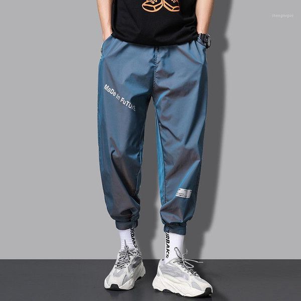 

spring and summer corset casual pants fashion brand niche hip hop style reflective trend overalls men's capris, Black
