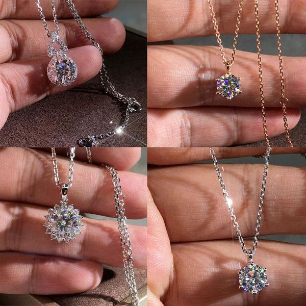 

chains classic silver color geometric simple round sparkling zircon crystal pendant necklace for women engagement jewelry