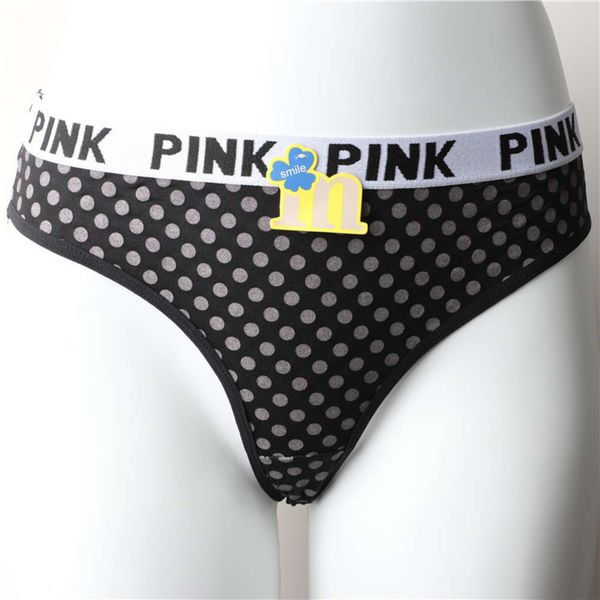 

printed t-string low waist girl dot comfortable breathable hip briefs, Black;pink