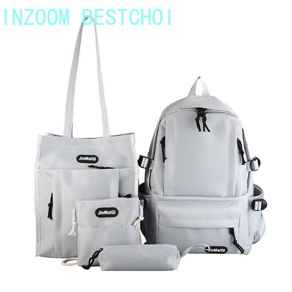 

backpack canvas 4-piece female fashion large-capacity student school bag korean leisure sports outdoor travel all-match package