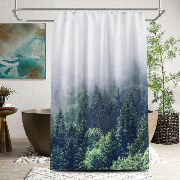 

shower curtains misty pine haze rainforest forest children's cartoon waterproof green plant style famous el bathroom curtain