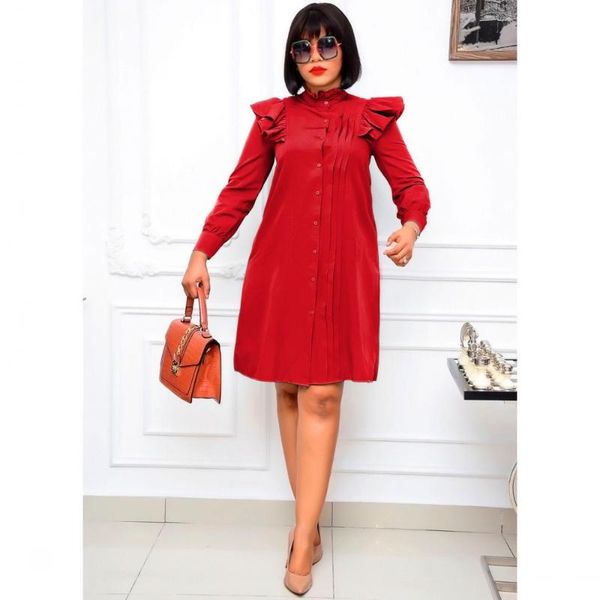 

office ladies elegant work wear midi chiffon shirt dress ruffled long sleeve ruched women party plus size african clothing casual dresses, Black;gray