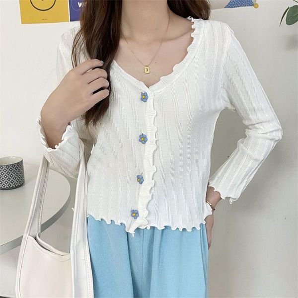 

women's knits & tees button up cardigan women basic blue ribbed knitting tshirts fashion ropa mujer korean white long sleeve harajuku h