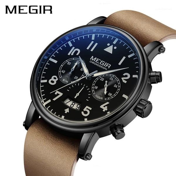 

sports waterproof watches mens chronograph men's watch business wristwatches leather 24 hour clock men reloj hombre 2149, Slivery;brown