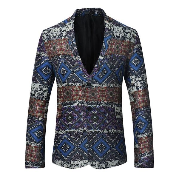 

men's suits & blazers 2021 men ethnic style cotton business causal printing suit smart slim fit plaid dress mens blazer masculino jacke, White;black