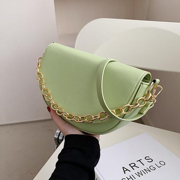 

evening bags solid pu designer color simple design leather saddle crossbody bag for women 2021 brand chain shoulder handbags and purses