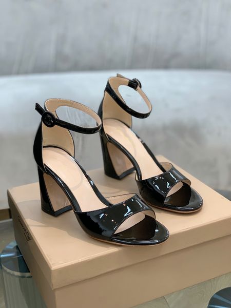 

2021 new slope heel sandals high-end sheepskin upper inner leather outsole fashion style ladies high-heeled sandals high-heeled 7.5cm, Black