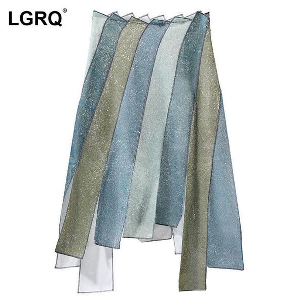 

skirts [lgrq] high waist half-body blue asymmetrical glitter mid calf skirt women fashion tide spring summer 2021 19d774, Black