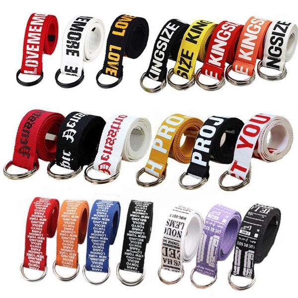 

belts 24 styles canvas letters printed d ring double buckle punk waist strap women men teenager long wide white belt1, Black;brown