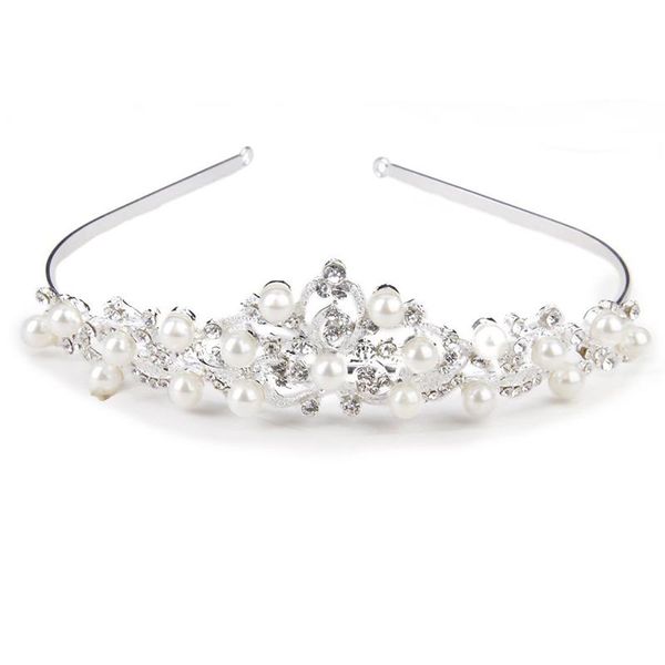 

rhinestone and artificial pearls crown headband bridal hairstyle accessory silver hair clips