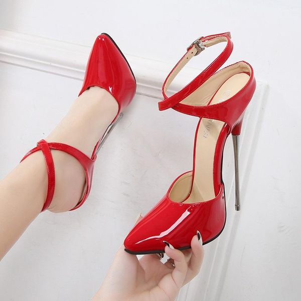 

sandals summer fashion pointed patent leather large size stiletto high heel party dress all-match women's single shoes, Black
