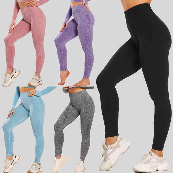 

women gym yoga seamless pants sports clothes stretchy high waist athletic exercise fitness leggings activewear running tights, Black