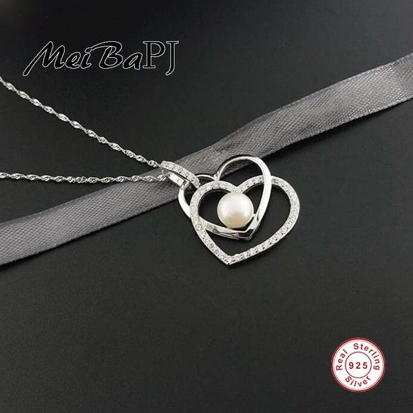 

pendant necklaces [meibapj]2021 double loves fashion natural freshwater pearls necklace for women real 925 sterling silver jewelry
