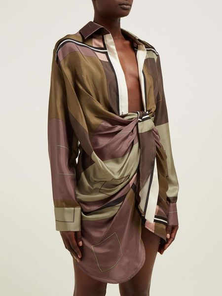 

dress Msxu early autumn color geometric block personality twisted deep v upper female shirt dressed, Black;gray