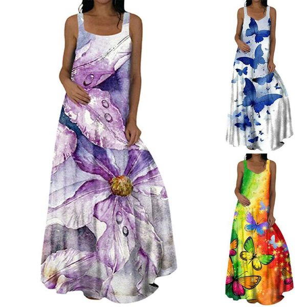 

casual dresses women dress long sleeveless maxi summer sundress holiday party baggy soft loose tank, Black;gray