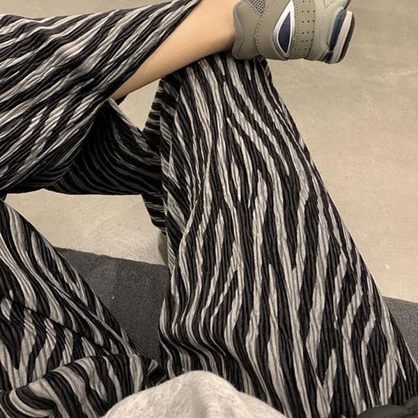 

zebra pattern mopping pants women korean style split straight wide leg high waist drape trousers women's & capris, Black;white