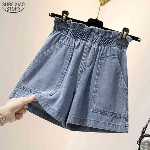 

plus size denim summer jeans casual loose elastic high waist shorts women blue short femme 9837 210415, White;black