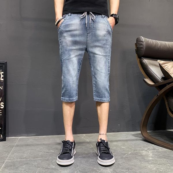 

men's jeans 2021 summer casual denim shorts cropped pants thin 701 p50, Blue