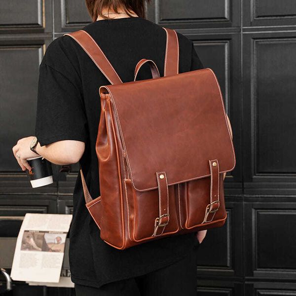 

large capacity vintage backpack new trendy mens backpack business casual computer bag fashionable youth schoolbag