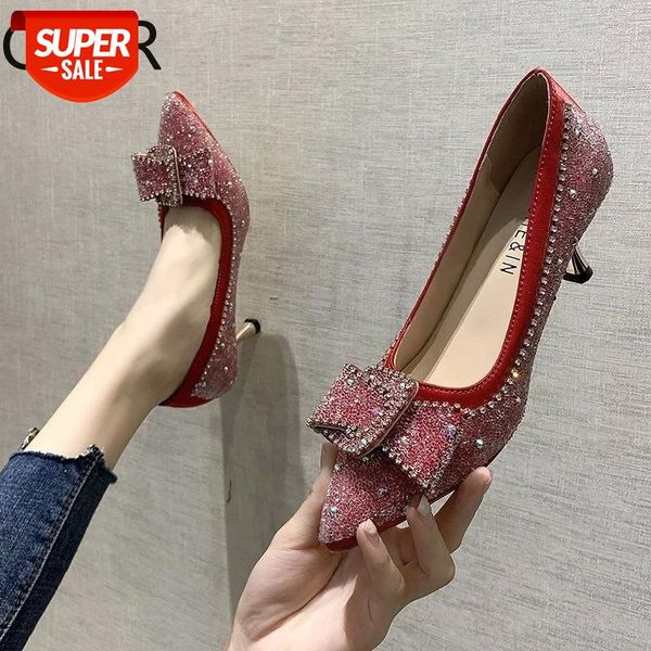 

sequined rhinestones high heels shoes woman pumps 2021shiny material crystal diamond pointed party fashion women pump #o661, Black