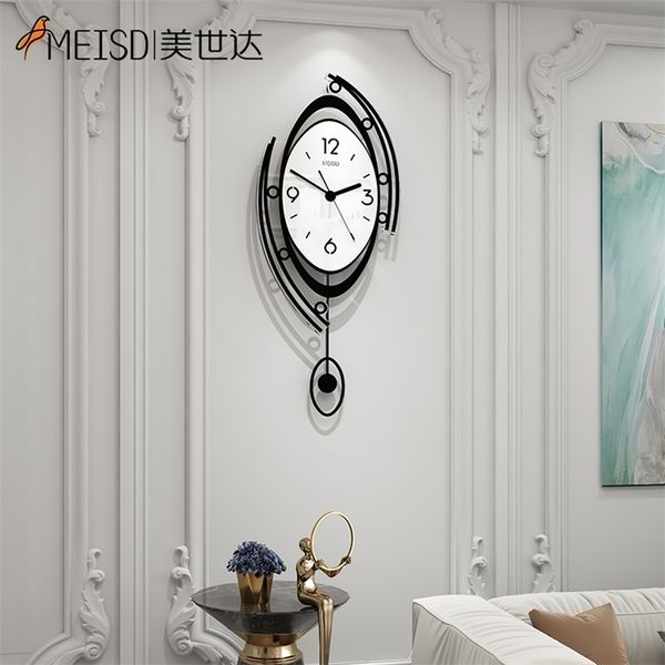 Meisd Modern Eyes Design relógio de parede preto pêndulo relógio de quartzo decoração da parede cozinha Horloge Número de metal Agulhas 211110