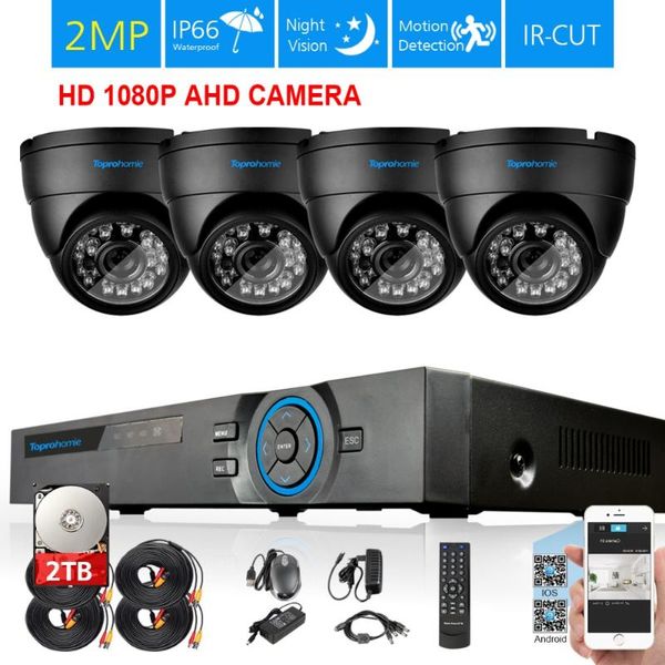 

dvr cctv system 4pcs hd tvi cvi 2mp in/outdoor ip66 metal camera security surveillance systems